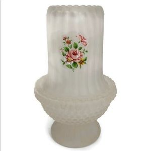 Vintage Satin Glass FAIRY LAMP Glimmer Light Pink Roses